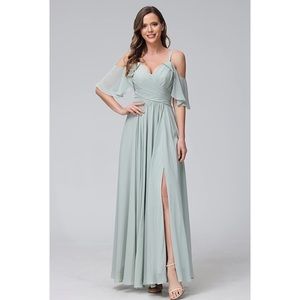 UZN Women's Chiffon Cold Shoulder Bridesmaids Dresses Long with Slit Formal Part